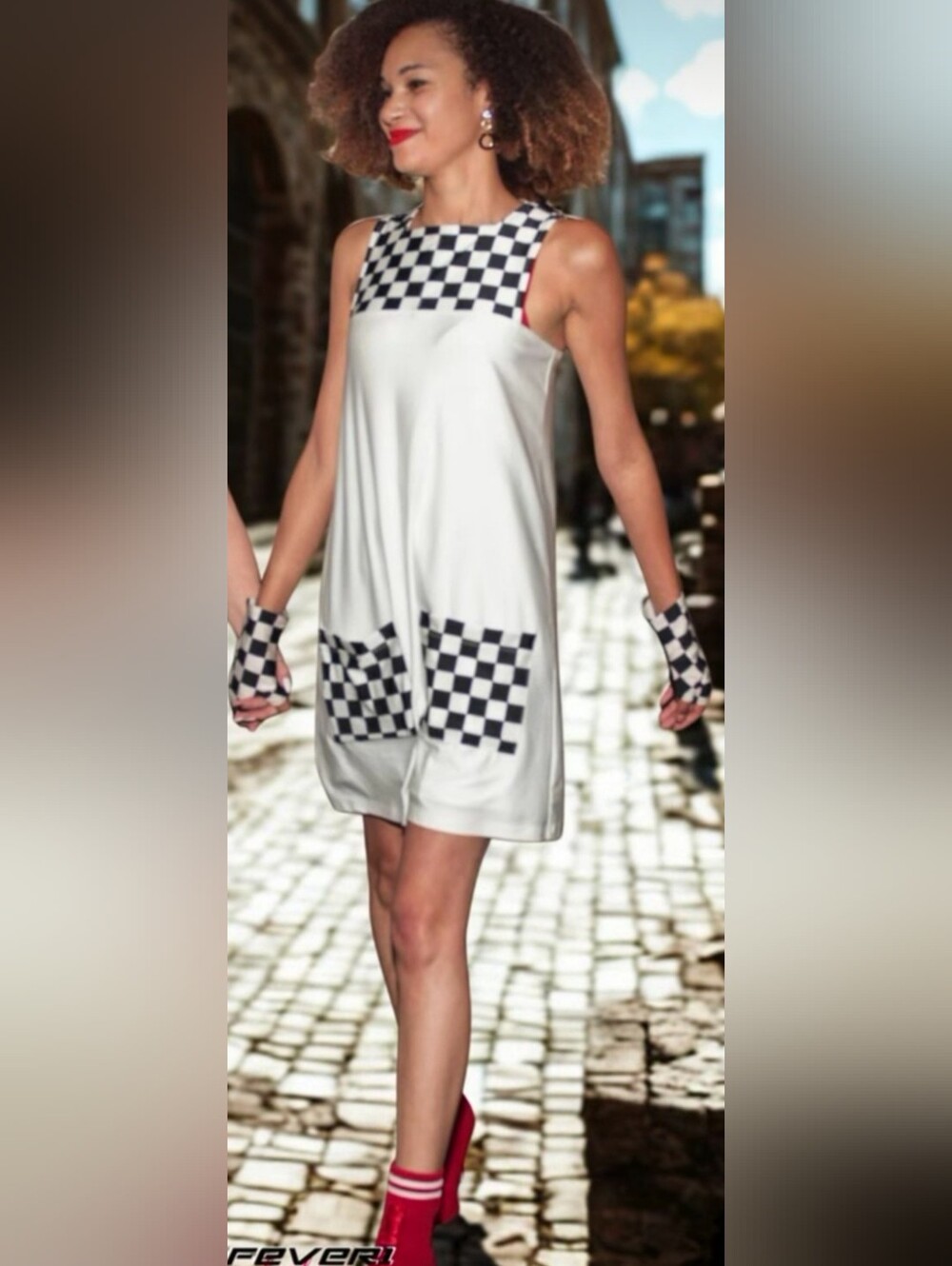 Fever Fashion Checkered Shift Retro 60s Mod Racing Dress. Size Small